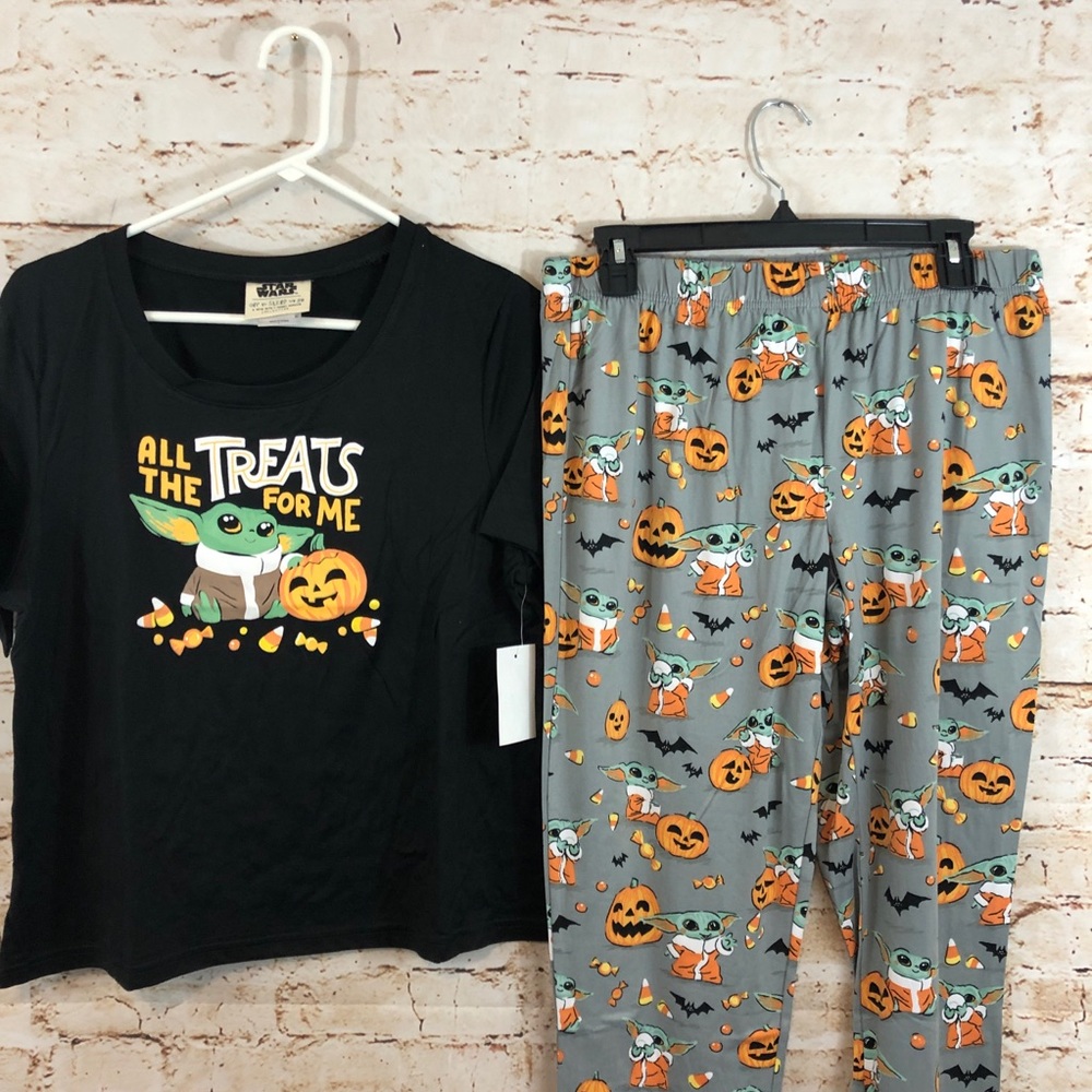 NEW Munki munki Yoda Star Wars womens large halloween pajamas set nite nite … - Picture 3 of 5